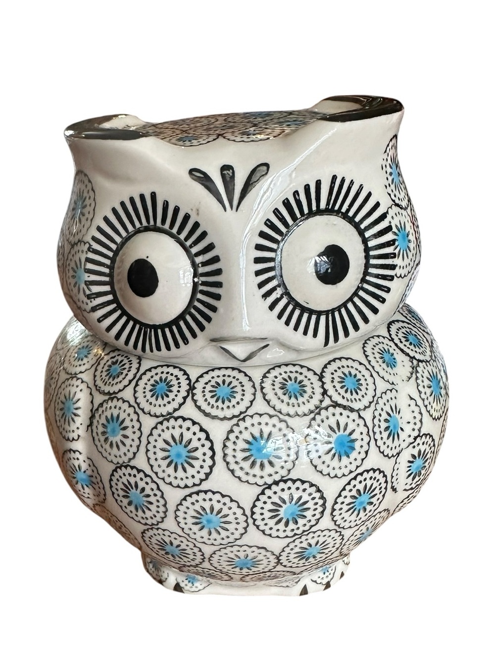 Royal Ceramic Figural Owl Cookie/Candy Jar with Lid – Gray & Blue